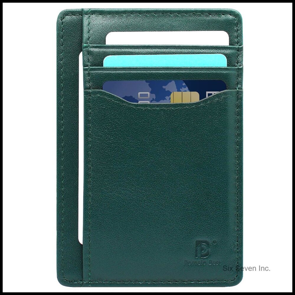 Slim Minimalist Genuine Leather RFID Blocking Card Holder Wallet Travel